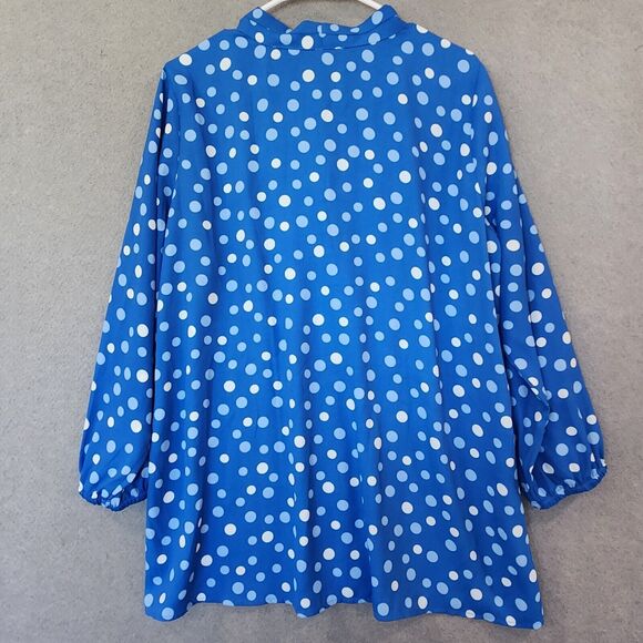 Bob Mackie Women's 1X Button Front Blue & White Polka Dot Printed Top - Picture 7 of 11